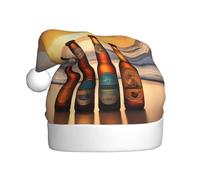 Cappello di Natale in peluche per adulti, con stampa di YYHWHJDE Bottiglie Birra, Spiaggia, Tramonto, con tocco morbido per la festa