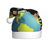 Cappello di Natale in peluche per adulti WHJSHOP Travel around the world with dreams Pattern morbido e confortevole per feste balli Halloween
