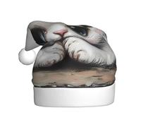 Cappello di Natale in peluche per adulti WHJSHOP White Greedy Cat Pattern morbido e confortevole per feste balli Halloween