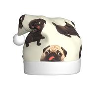 Cappello di Natale in peluche per adulti WHJSSF carino cane carlino nero stampato morbido e confortevole per feste balli Halloween