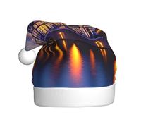 Cappello di Natale in peluche per adulti YYHHAOFA Amsterdam Night View Picture con tocco morbido per la festa di Natale