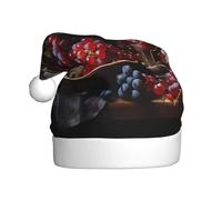 Cappello di Natale in peluche per adulti YYHWHJDE Grapes and Wine Printing con tocco morbido per festa di Natale adatto per uomini e donne