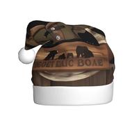 Cappello di Natale rustico Lodge Bear per adulti. Berretto natalizio festivo con pompon, berretto unisex per feste di Natale.