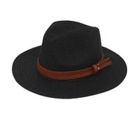 Cappello di paglia da donna casual Panama Grass cappello lavorato a maglia traspirante jazz paglia cappelli da spiaggia vacanze, Nero 1, M