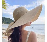 Cappello di paglia da donna stile boho 1 pezzo per l'estate e la spiaggia con fiocco, accessorio da spiaggia per proteggersi dal sole Colore unicoPaglia