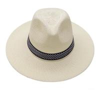 Cappello di paglia da uomo a tesa larga per l'estate e la pesca, leggero e traspirante, con cordino antivento, dimensioni della testa regolabile 56-60 cm, cachi (avorio)
