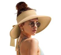 Cappello di Paglia delle Donne con Breccia Larga,Cappello da Sole da Donna Floscio,Cappello Parasole di Paglia Donna Elegante,Pieghevole Estate Cappello Spiaggia per Estate Viaggio Spiaggia Vacanz (B)