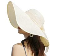 Cappello di paglia estivo da donna Cappello di paglia di protezione solare a tesa larga Cappello di paglia estivo pieghevole Floppy Sun Hat Cappello da spiaggia UPF 50+(Beige), beige, Taglia unica