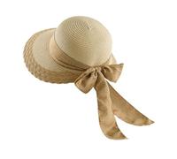 Cappello di paglia estivo traspirante per donne e ragazze berretto visiera ampio bordo anti UV UPF 50+ Cappelli da spiaggia in riva al mare Capeline pieghevole con fiocchi panama cappello da pesca