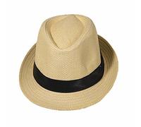 Cappello di paglia Fedora/Trilby, con nastro, contro il sole, per stile gangster Beige (cappello di paglia). 58