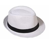 Cappello di paglia Fedora/Trilby, con nastro, contro il sole, per stile gangster Bianco (cappello di paglia). 2 mesi