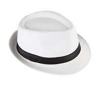 Cappello di paglia Fedora/Trilby, con nastro, contro il sole, per stile gangster Bianco (fascia nera). 58