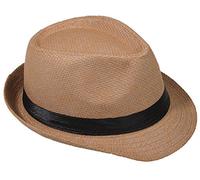 Cappello di paglia Fedora/Trilby, con nastro, contro il sole, per stile gangster cammello (cappello di paglia). 58