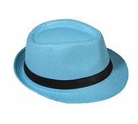 Cappello di paglia Fedora/Trilby, con nastro, contro il sole, per stile gangster Celeste (cappello di paglia). 58