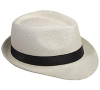Cappello di paglia Fedora/Trilby, con nastro, contro il sole, per stile gangster Champagne (cappello di paglia). 58