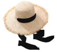 Cappello di paglia naturale intrecciato a mano Cappello di paglia artigianale tinta unita per attività all'aperto e passeggiate in città francese alla moda, Cinturino nero Lafite, Taglia unica