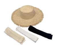 Cappello di paglia naturale intrecciato a mano Cappello di paglia artigianale tinta unita per attività all'aperto e passeggiate in città francese alla moda, Tre cinghie, Taglia unica