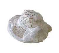 Cappello di paglia nero, da uomo e da donna, con pizzo e motivo floreale, cappello da sole estivo in mare coreano, cappello pieghevole a rete, cappello da sole reversibile, bianco, Taglia unica