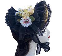 Cappello di paglia per ragazze Cappello da sole per vacanze Puntelli fotografici Ragazze Cameriera Dress-up Cappello da sole Indossare Festa Copricapo Decorazione floreale in pizzo