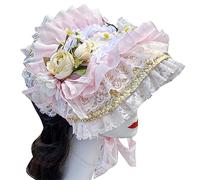 Cappello di paglia per ragazze Cappello da sole per vacanze Puntelli fotografici Ragazze Cameriera Dress-up Cappello da sole Indossare Festa Copricapo Decorazione floreale in pizzo