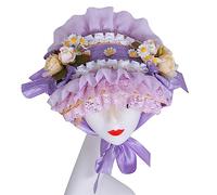 Cappello di paglia per ragazze Cappello da sole per vacanze Puntelli fotografici Ragazze Cameriera Dress-up Cappello da sole Indossare Festa Copricapo Decorazione floreale in pizzo