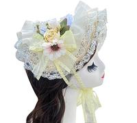 Cappello di paglia per ragazze Cappello da sole per vacanze Puntelli fotografici Ragazze Cameriera Dress-up Cappello da sole Indossare Festa Copricapo Decorazione floreale in pizzo