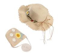 Cappello di Paglia Ragazze Cappello di Paglia e Piccola Borsa Set Cappelli estivi e Mini Borsetta Set di Cappelli di Paglia per Ragazze con Fiori per le Attività estive dei Bmbini in Spiaggia.