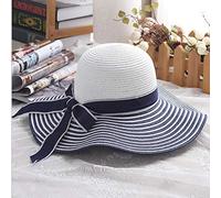 Cappello di Paglia Sole Cappello alla Moda Vento Cappello da Sole A Righe Bianche E Nere Bowknot Cappello da Spiaggia in Paglia da Donna Belle Cappello A Tesa Larga-Blu