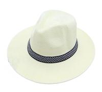 Cappello di paglia unisex in stile Fedora - Cappello estivo con tesa larga e nastro decorativo | Elegante cappello da sole per spiaggia, vacanze e tempo libero, Stil_i04 Bianco, Taglia unica