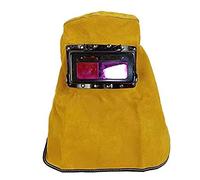 cappello di pelle di mucca, Maschera for casco da saldatura con oscuramento automatico solare in pelle traspirante gialla(D)