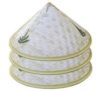 Cappello di riso, cappello di bambù da 3 pezzi per bambini, riso cinese da 14 pollici con cinturino al mento regolabile, cappuccio conico per festa divertente impermeabile