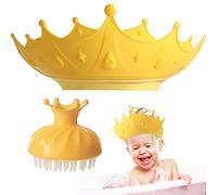 Cappello Doccia per Bambini, Cappello da Doccia per Bambini Regolabile insieme a Spazzola Prevenire l'Acqua Flusso Verso Occhi e Viso Cuffia da Doccia in Morbido Silicone (Giallo)