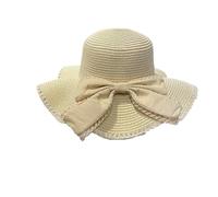 Cappello Donna Mare da Spiaggia Cappello da Donna con Fiocco in Paglia, Estivo, Spiaggia, Viaggio, alla Moda Femminile, Tesa Larga, floscio, Protezione Solare, Cuffia Vacanza per Viaggiare(Beige)