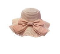 Cappello Donna Mare da Spiaggia Cappello da Donna con Fiocco in Paglia, Estivo, Spiaggia, Viaggio, alla Moda Femminile, Tesa Larga, floscio, Protezione Solare, Cuffia Vacanza per Viaggiare(Pink)