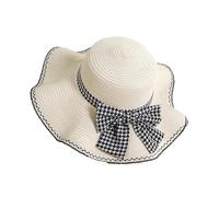Cappello Donna Mare da Spiaggia Cappello da Spiaggia Grande alla Moda con Fiocco in Paglia, Protezione Solare, Primavera/Estate, Donna per Viaggiare(White)