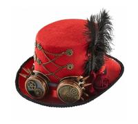 Cappello E Accessori Per Viaggiatori Nel Tempo, Cappelli A Cilindro Steampunk Da Uomo Con Occhiali Protettivi(Red)