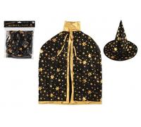 Cappello e mantello da mago per bambini nero e oro