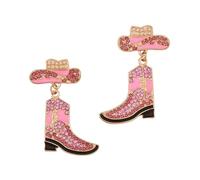 Cappello e stivali da cowboy in stile occidentale con orecchini pendenti, strass e perle d'imitazione, adatti per l'abbigliamento quotidiano e le feste da donna, un regalo per gli appassionati di moda