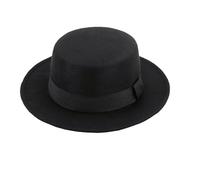 Cappello elegante in lana nera classica a tesa piatta stile Panama, bombetta in stile jazz con cintura in raso, modello Fedora
