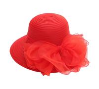 Cappello estivo da donna a tesa larga, cappello da sole per matrimonio, Rosso, Taglia unica