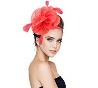 Cappello fascinator con fiori e piume, con fermaglio per capelli e fascia per capelli, per matrimoni, gare, cocktail party, tea party, accessorio per capelli