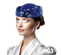 Cappello fascinator da donna con fiore morbido berretto per feste hostess cappello, Blu reale, Taglia unica