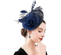 Cappello Fascinator Donna Fascia for capelli Cocktail Tea Party Cappelli for donne Cappello da sposa Piuma Maglia Fermaglio for capelli Accessori(Deep blue)