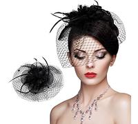 Cappello Fascinator Olinner, Feather Mesh Net Hat, Flower Derby Hat con Clip, per Sposa Banquet Feste Carnevale (Nero)