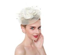 Cappello Fascinator portapillole a fiori for Tea Party Donna Piume Velo Fascia for capelli in rete con fermaglio for capelli (Color : HA5328-2-Ivory, Size : Einheitsgre)