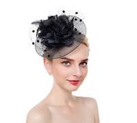 Cappello Fascinator portapillole a fiori for Tea Party Donna Piume Velo Fascia for capelli in rete con fermaglio for capelli (Color : HA5328-1-black, Size : Einheitsgre)