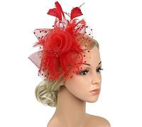 Cappello fascinatore for donna Tea Party Fascia for capelli Matrimonio Cocktail Maglia Fiore Piume Fermaglio for capelli (Color : Wine red, Size : Einheitsgre)