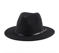 Cappello Fedora a tesa larga con fibbia in feltro Panama cappello nero classico da cowboy jazz cappello autunno inverno tiene al caldo cappello unisex retrò Trilby cappello per feste di nozze talent