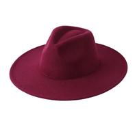Cappello Fedora a tesa larga da donna e uomo in feltro di lana elegante invernale Jazz Chiesa Panama Cap, Vino rosso, Taglia unica