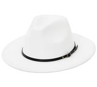 Cappello Fedora classico da uomo, a tesa larga, cappello piatto a punta, cappello Panama Fedora, in feltro piatto e panno di lana, per feste in spiaggia e per uso quotidiano bianco 7-7 1/4